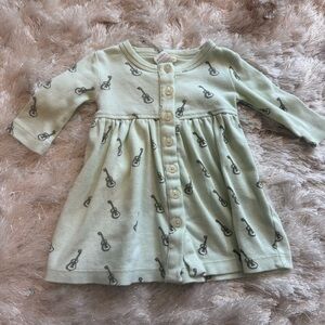 Organic Cotton Kate Quinn Guitar Mint Green Button Long Sleeve Dress Spring